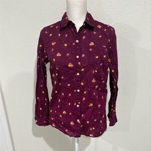 Old Navy burgundy floral classic button shirt sm